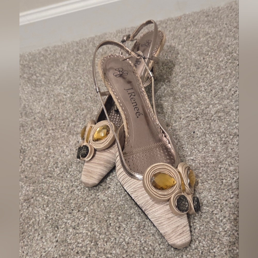 J.Renee Beige Embellished Slingback Heels - Picture 2 of 3
